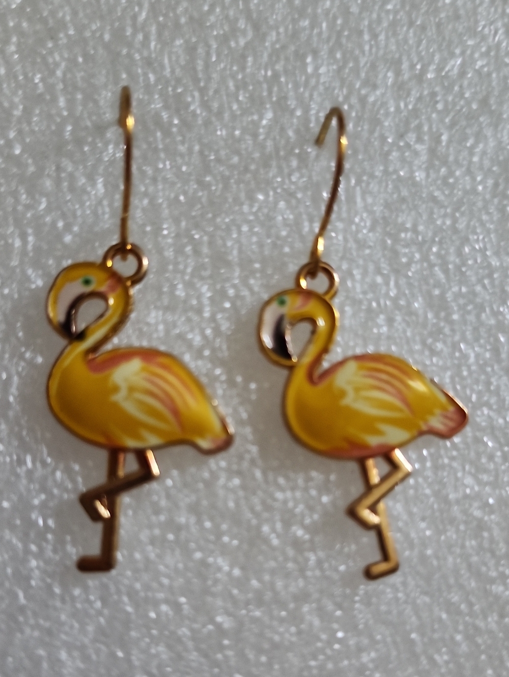 Hand Crafted Yellow Flamingo Enamel Dangle Earrings